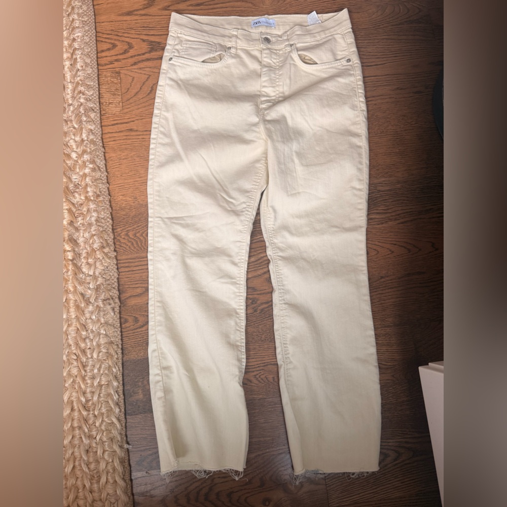 Zara Light Cream High-Rise Pants